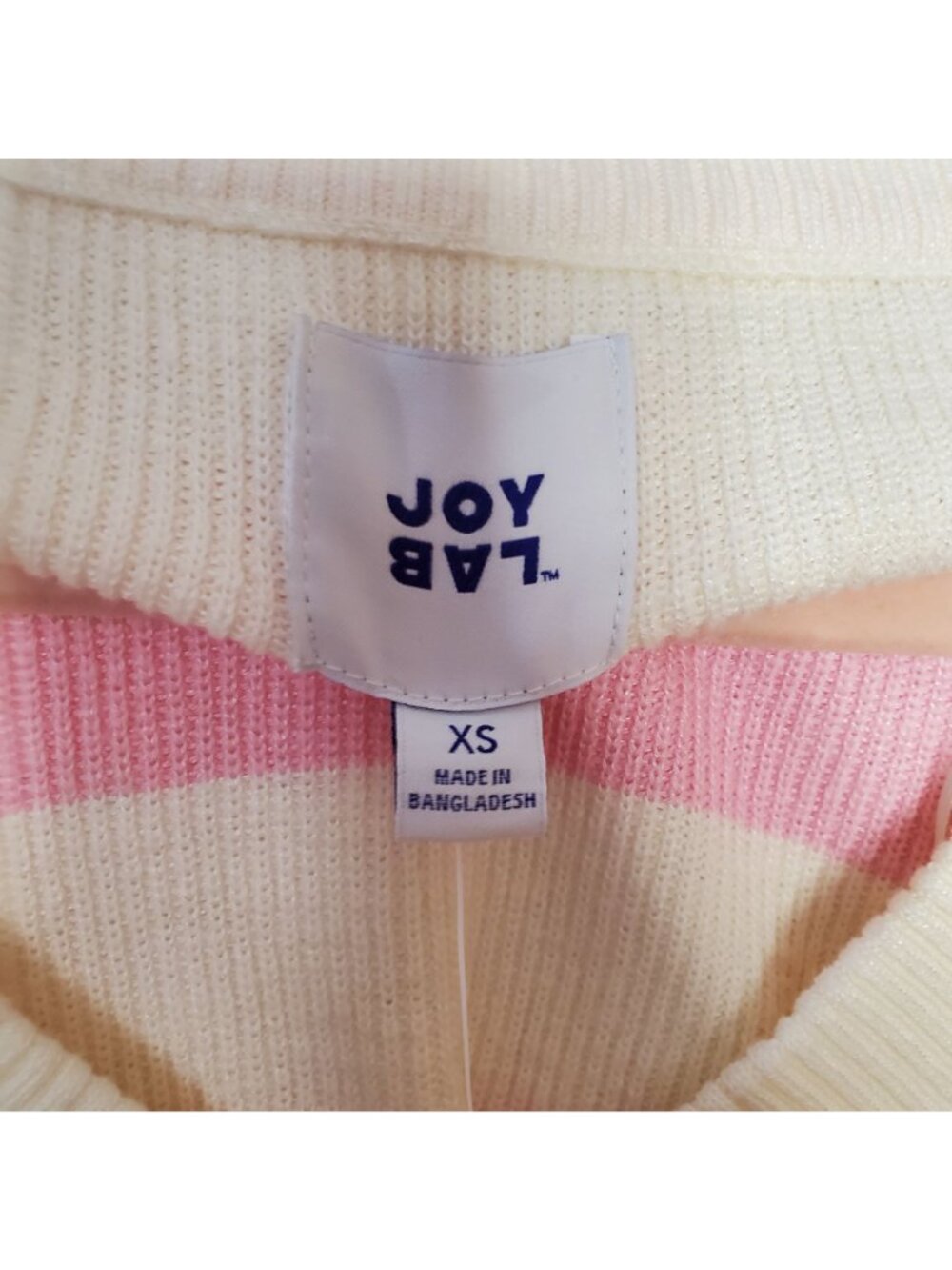 JoyLab Women's XS Pink & Cream Striped V-Neck Sweater Oversized - Picture 5 of 8